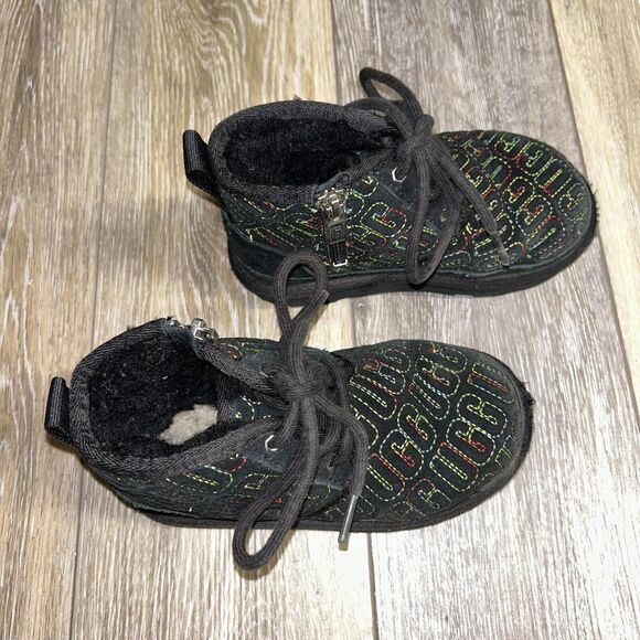 UGG Kids Youth Size 11 Neumel II Boots Shoes LV5 Black Colorful Stitch 1116170T - Picture 2 of 11